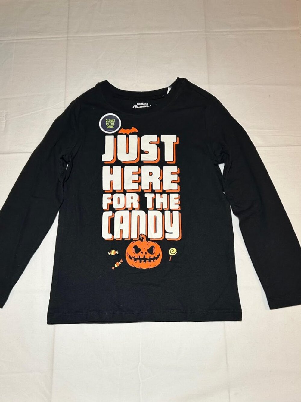 OshKosh Boys 6 Glow in the Dark Black Just Here for the Candy Halloween Top NWT